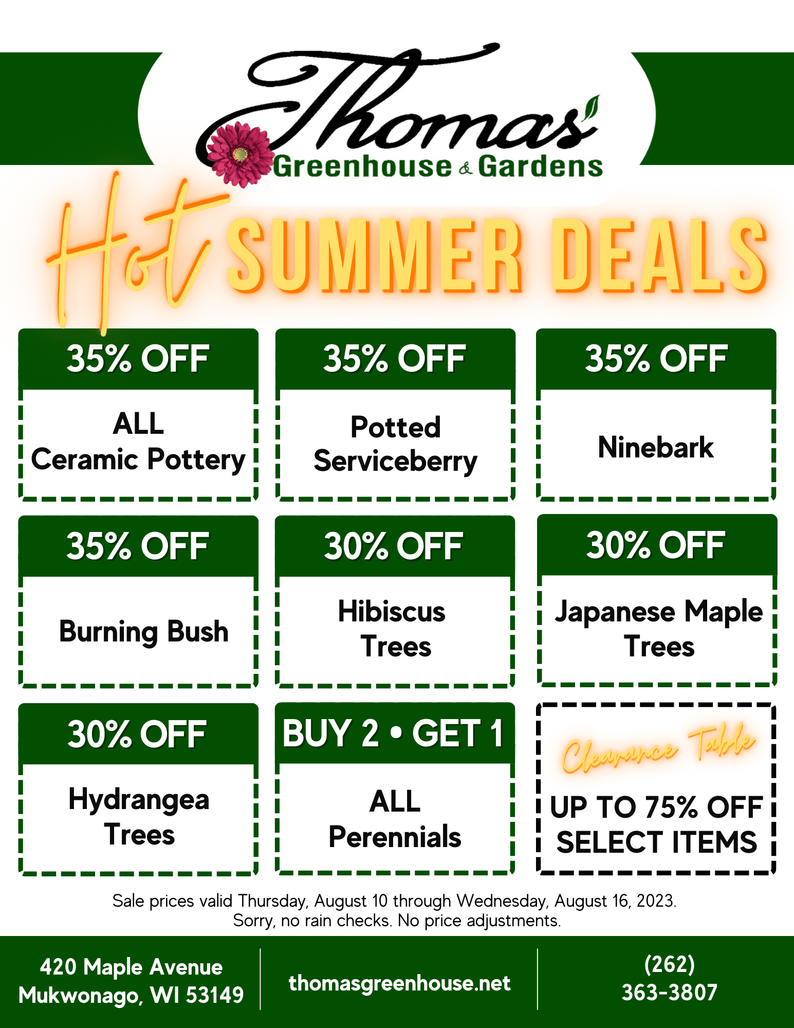 Thomas Greenhouse + Gardens Weekly Specials 9 2 thomas greenhouse, hot summer deals