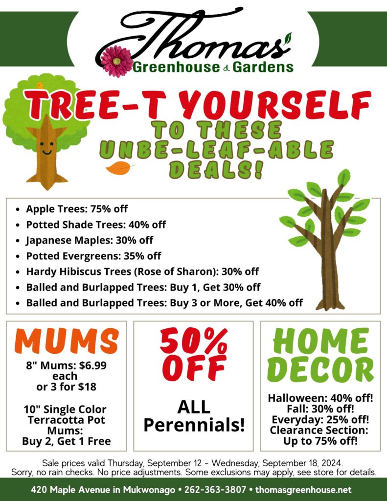 TGH Sale September 12 Thomas Greenhouse & Garden Center Sale Graphic